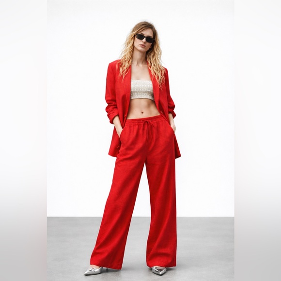 Zara Red Linen Suit - Picture 2 of 9